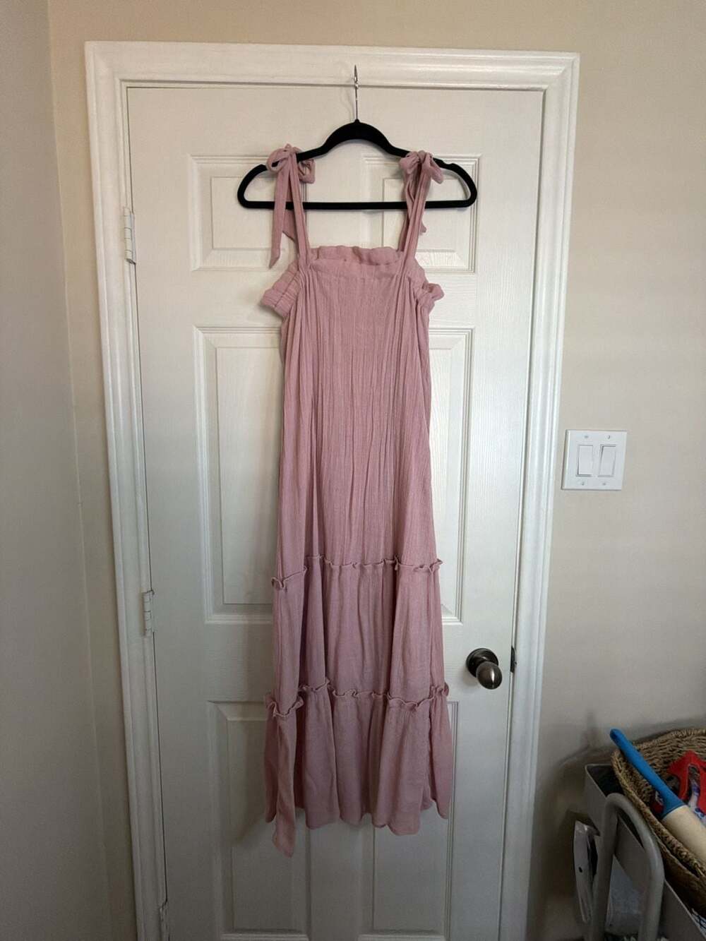 blu pepper Pink Tiered Maxi Dress Size M Ruffle Slip Dress